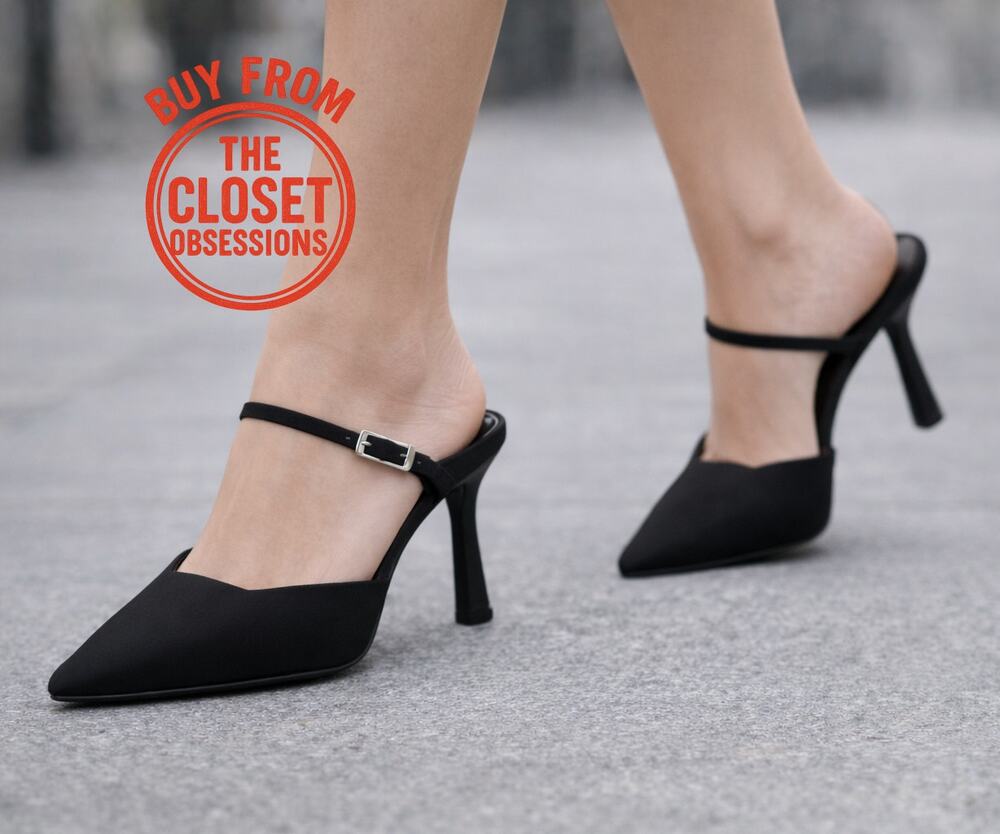 ZARA Minimalist Black Slingback Mule Heels Pointed Toe NWT